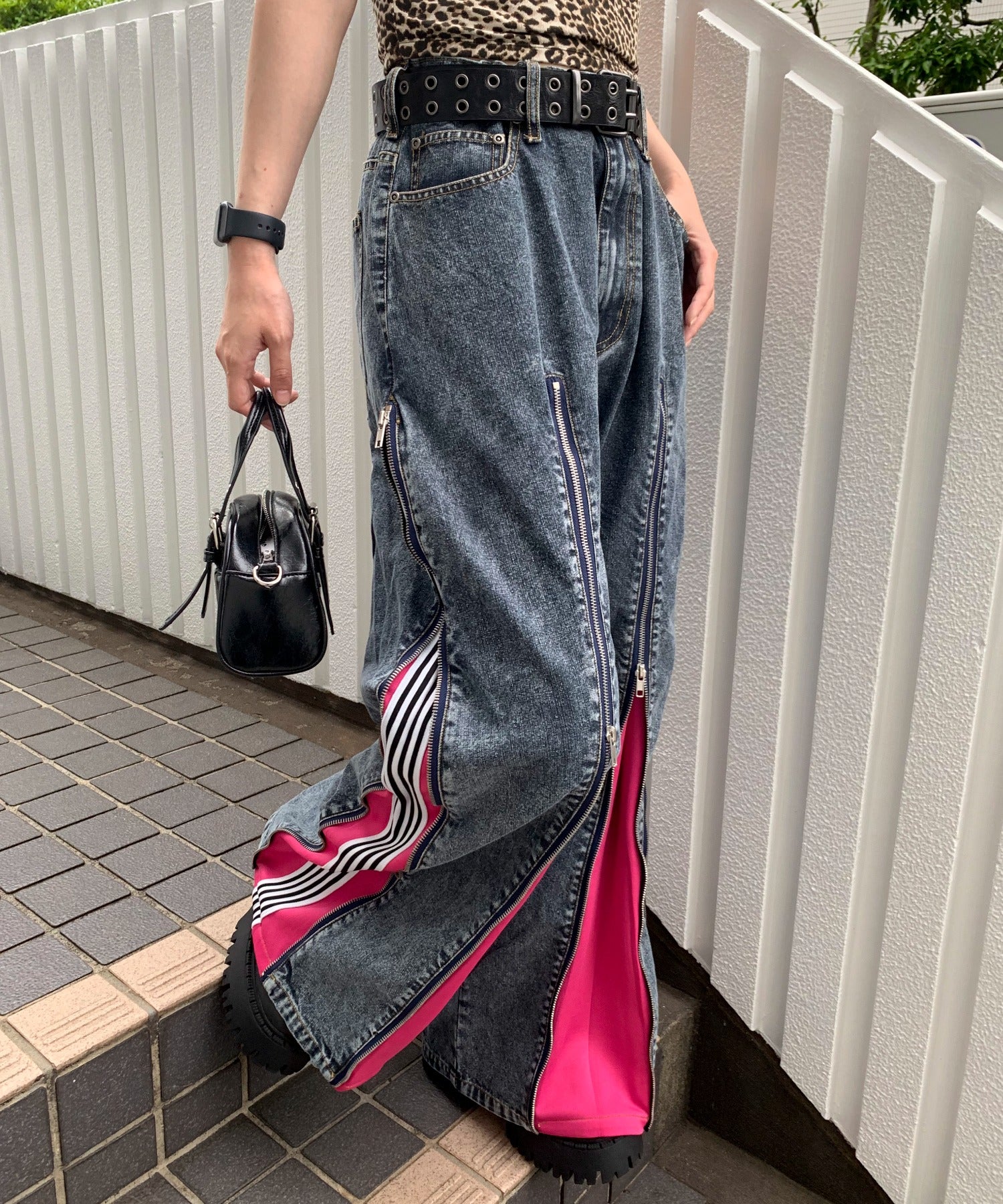ジャージドッキングZIPデニムパンツ