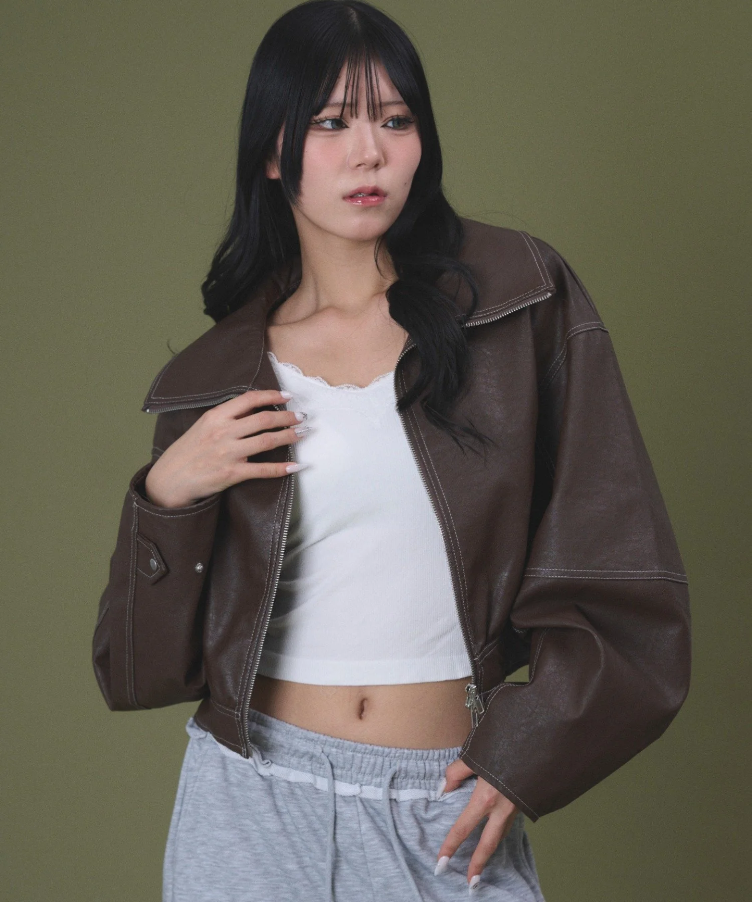 配色ステッチWZIPショートブルゾン