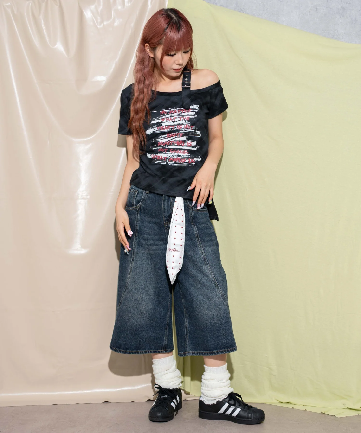 スカーフ付きワイドデニムハーフパンツ - Image 2