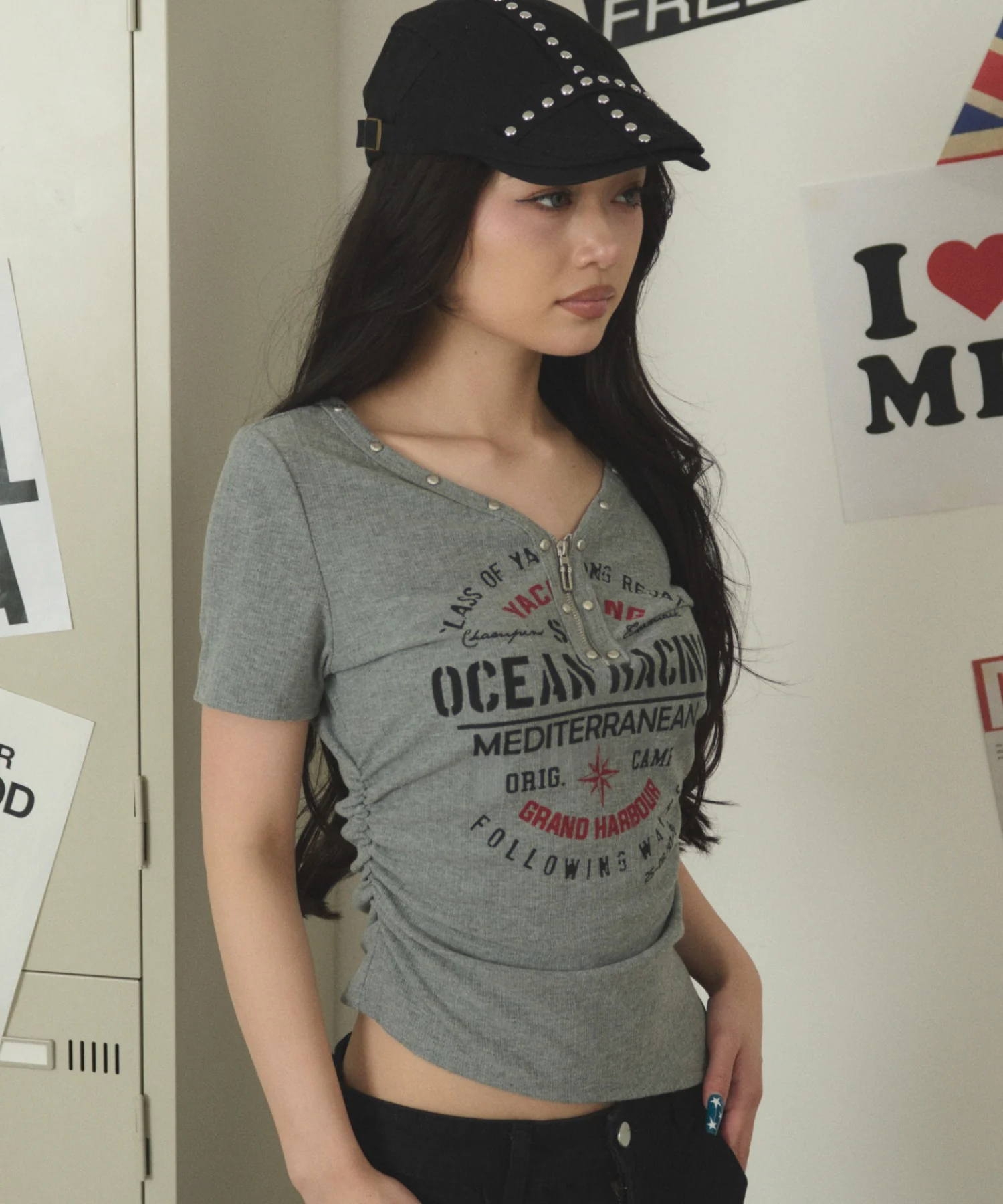 スタッズジップVネックSS　Tシャツ - Image 8