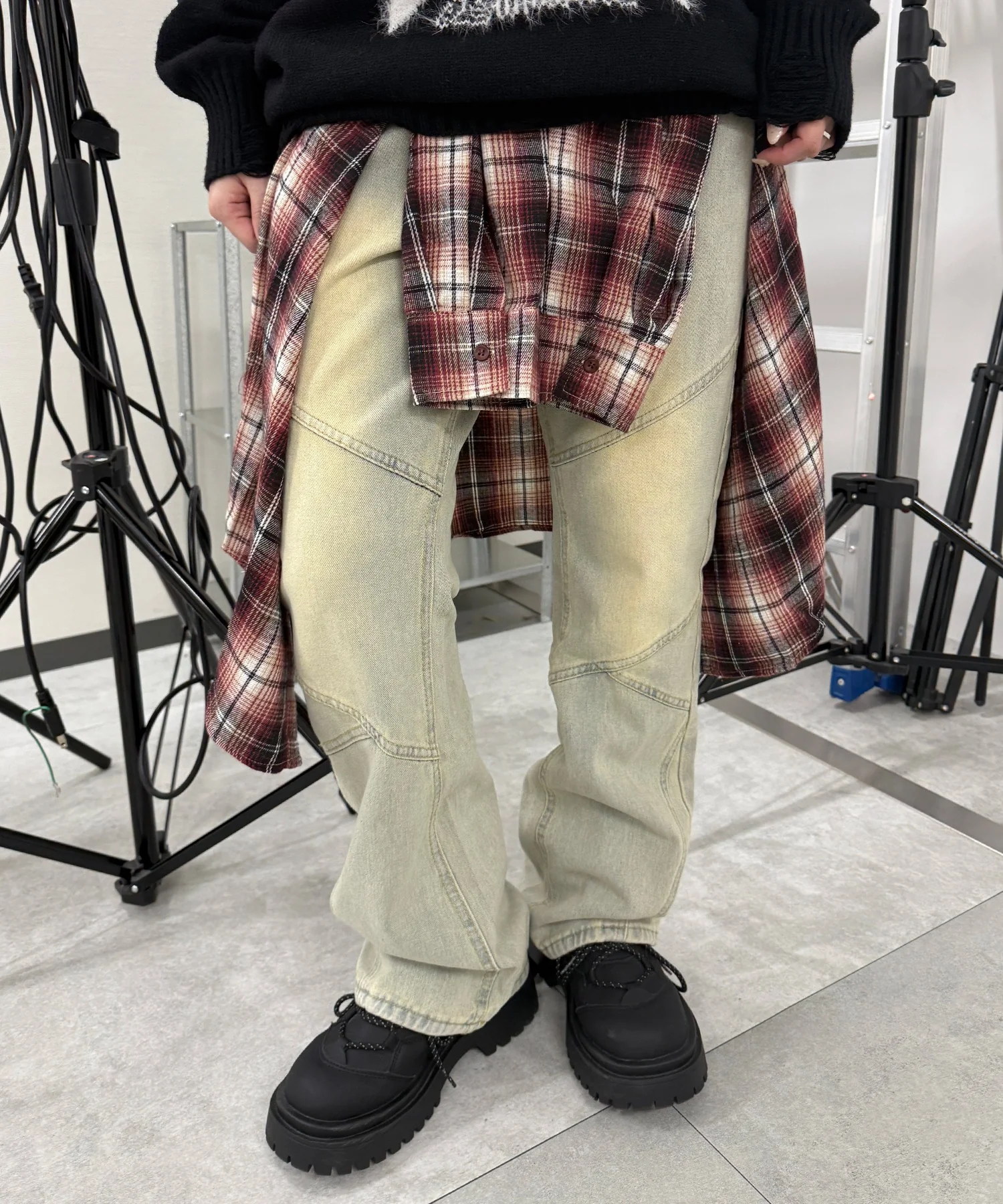 3Dフレアデニムパンツ