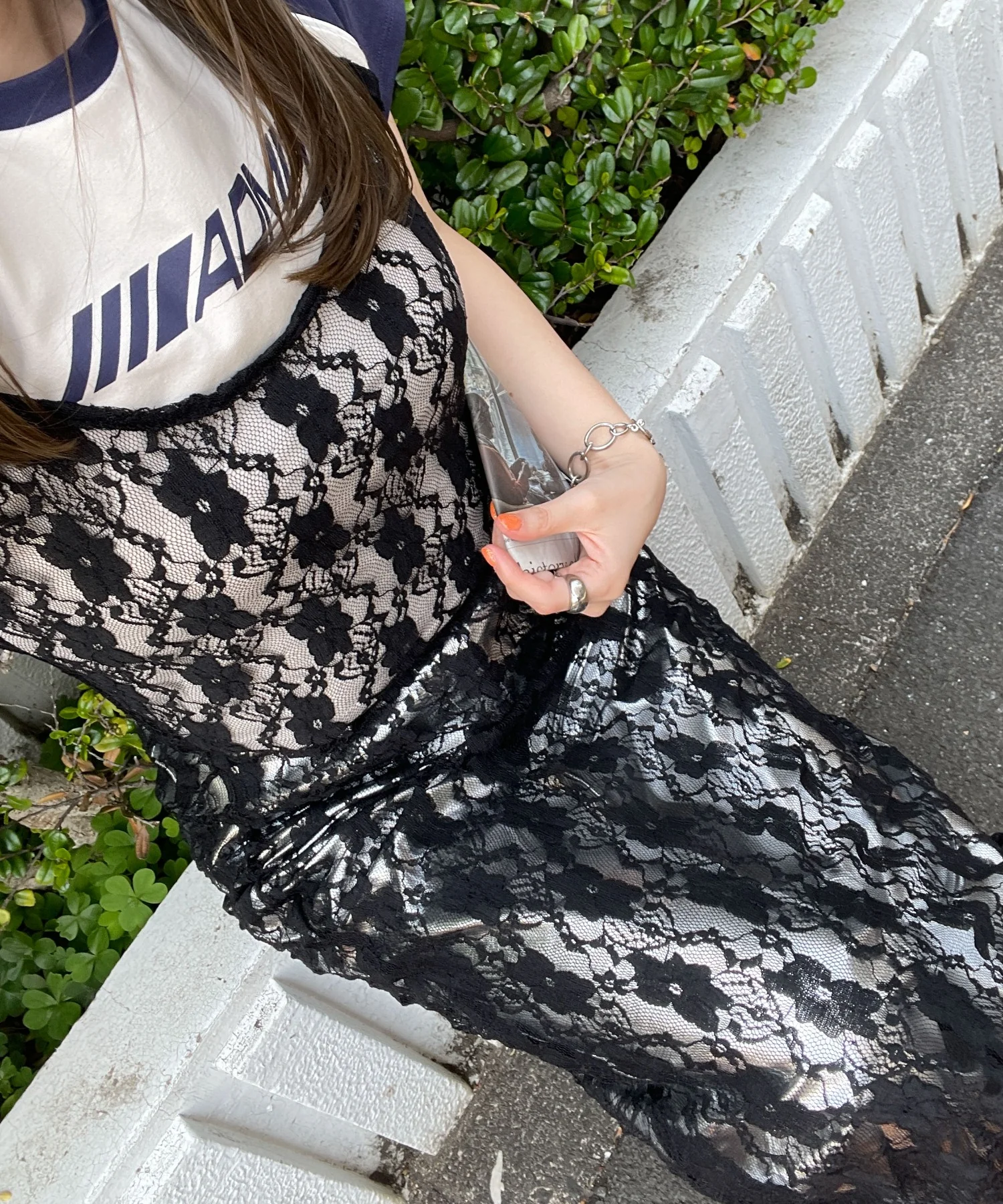 バックリボンレースキャミワンピース