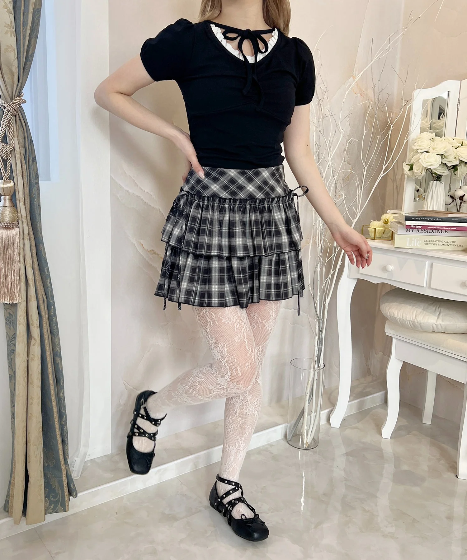 ダブルリボンチェックミニスカート - Image 18