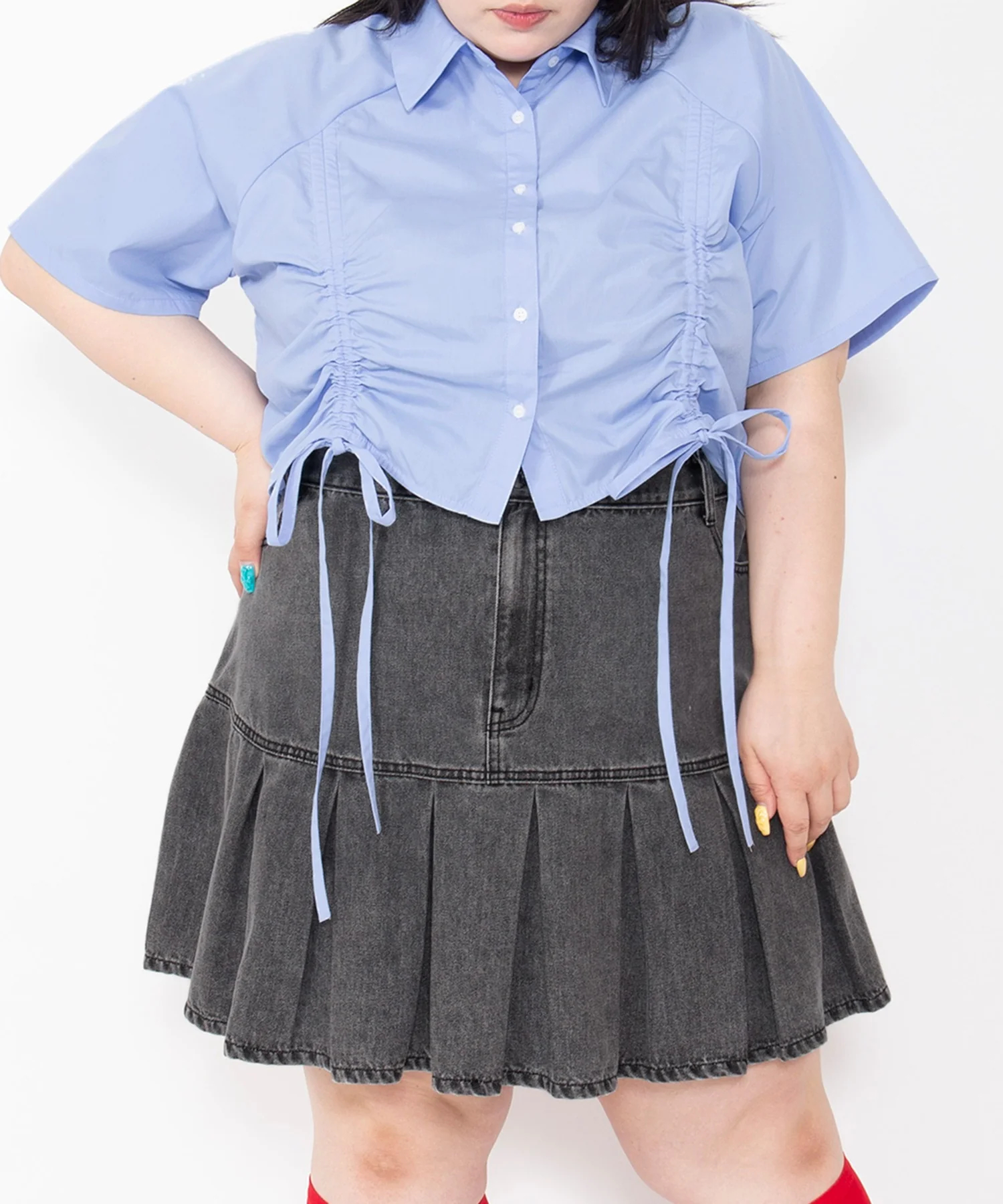 プリーツヘムデニムミニスカート - Image 11