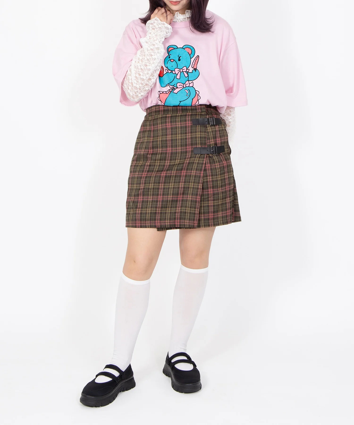 チェック柄ラップミニスカート - Image 7