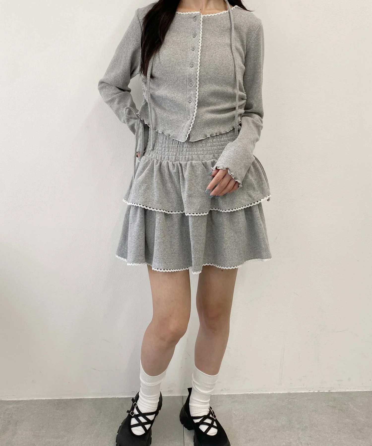 リブ2段ティアードスカート - Image 10