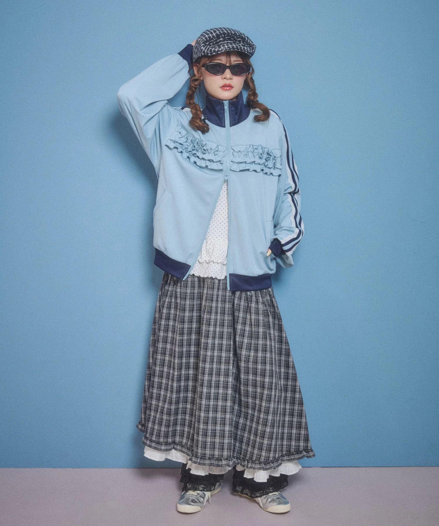 フリルレイヤードチェックロングスカート - Image 5
