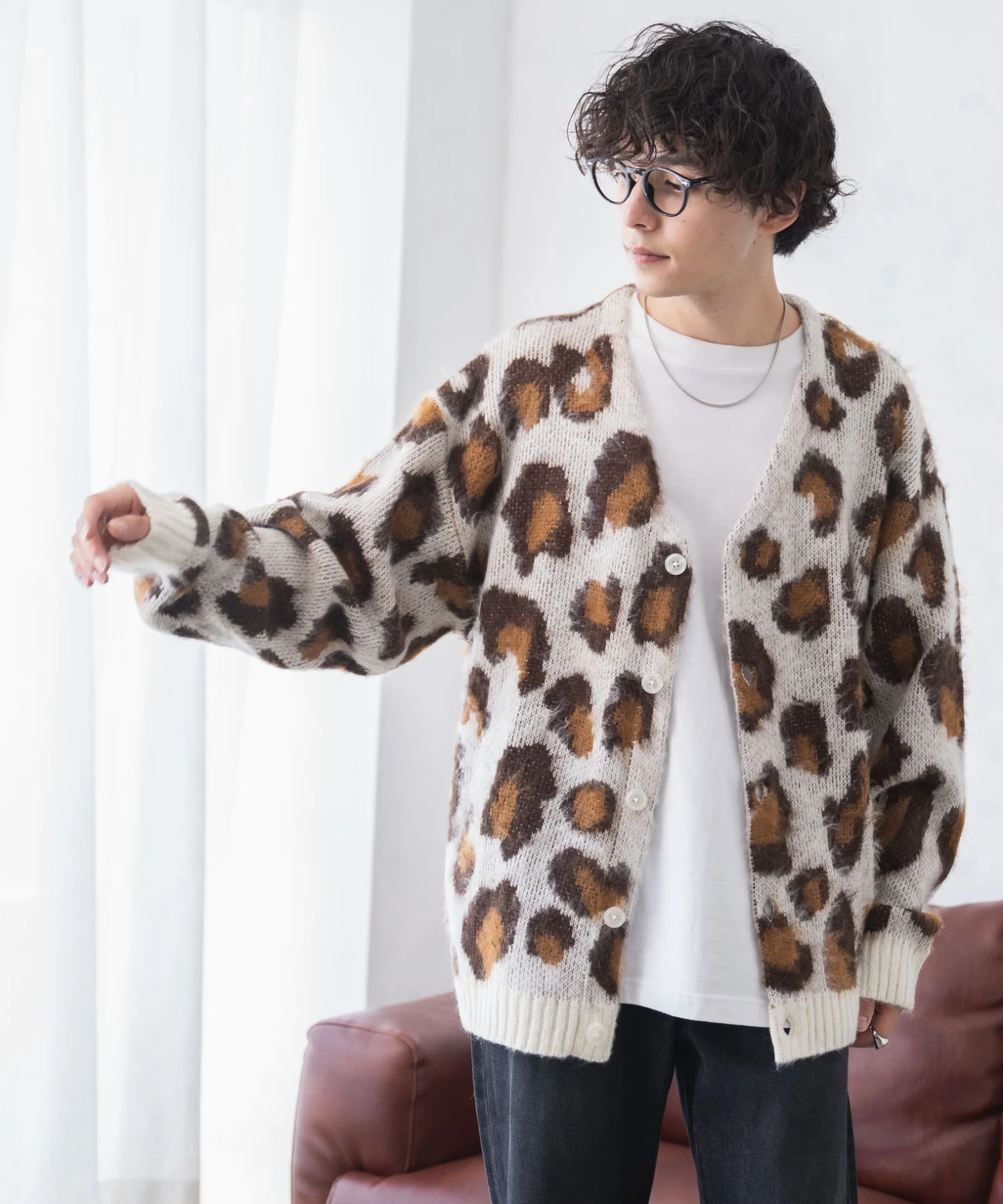 モヘアライク総柄BIGカーディガン