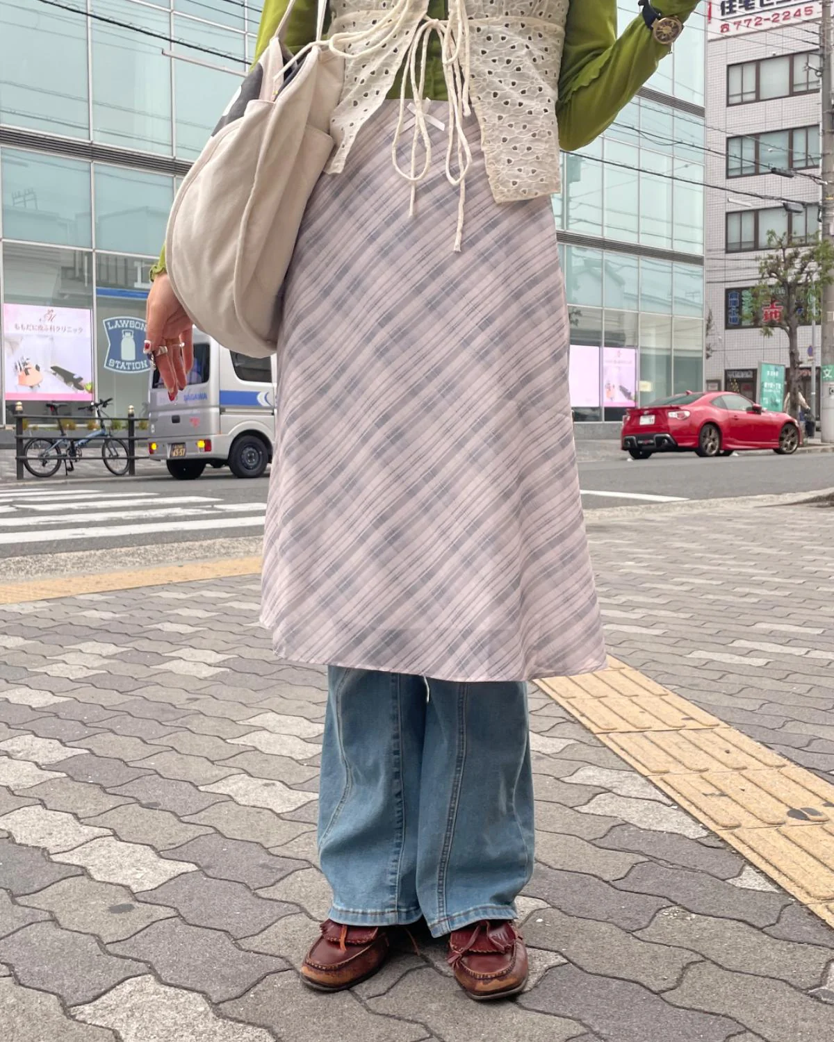 リボンチェックミドルスカート - Image 2